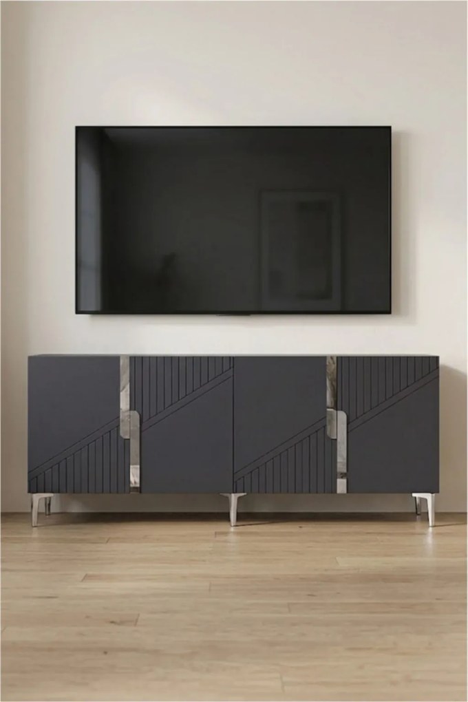 Evva komód, antracit-ezüst, 125 cm