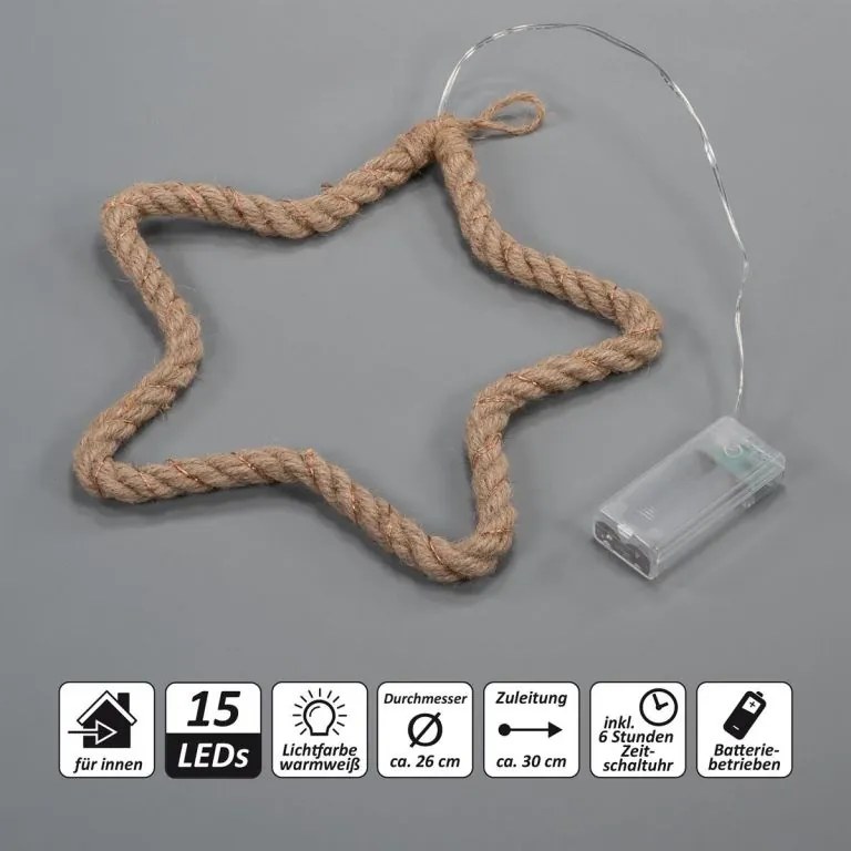 NEXOS Csillag karácsonyi dekoráció 15 LED meleg fehér 2 db