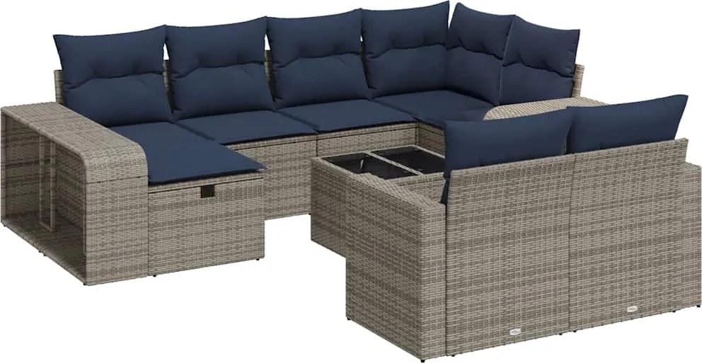 vidaXL 11 részes szürke polyrattan kerti ülőgarnitúra párnákkal