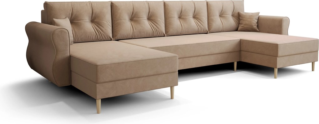 Ágyazható U alakú kanapé SILVIANO 300x140 cm, bézs színű + 2 db díszpárna INGYEN