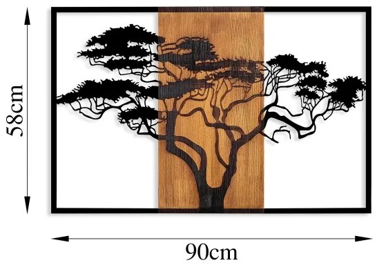 Fali dekoráció 90x58 cm fa/fém faág mintával