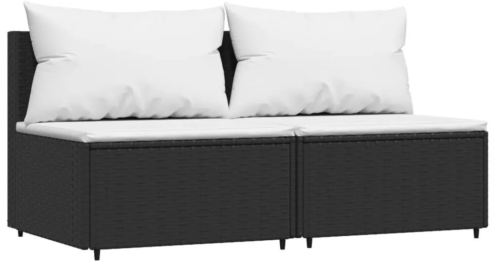 3 részes fekete polyrattan kerti ülőgarnitúra párnákkal