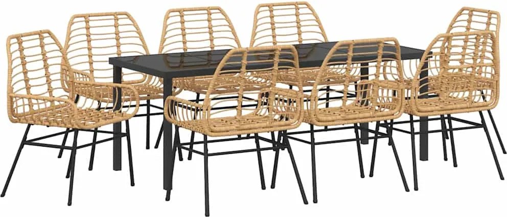 vidaXL Kert étkező szett 9 pcs Barna polirattan