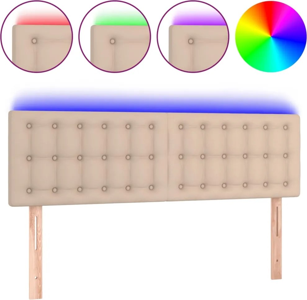 vidaXL cappuccino színű műbőr LED-es fejtámla 144 x 5 x 78/88 cm