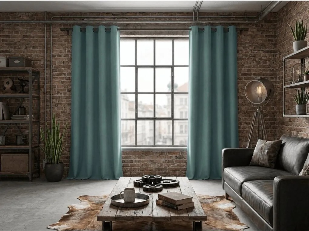 Sötétítő függöny DREAM VELVET 140x250 cm, kékeszöld Felfüggesztés: Fém gyűrűk