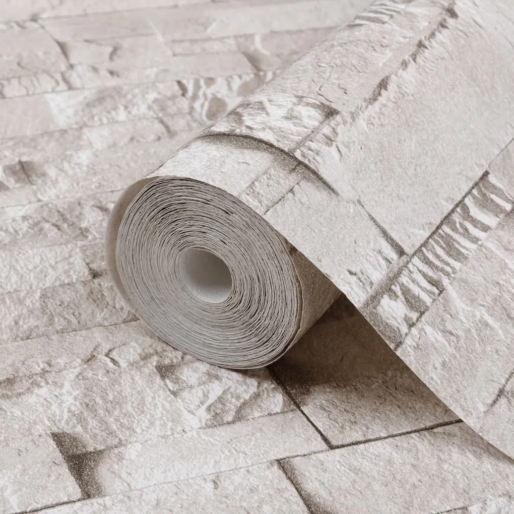 krémszínű kőhatású nem szőtt 3D tapéta 10 x 0,53 m