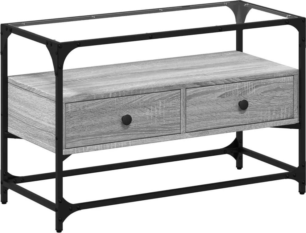 vidaXL szürke sonoma szerelt fa TV-szekrény üveglappal 80 x 35 x 51 cm