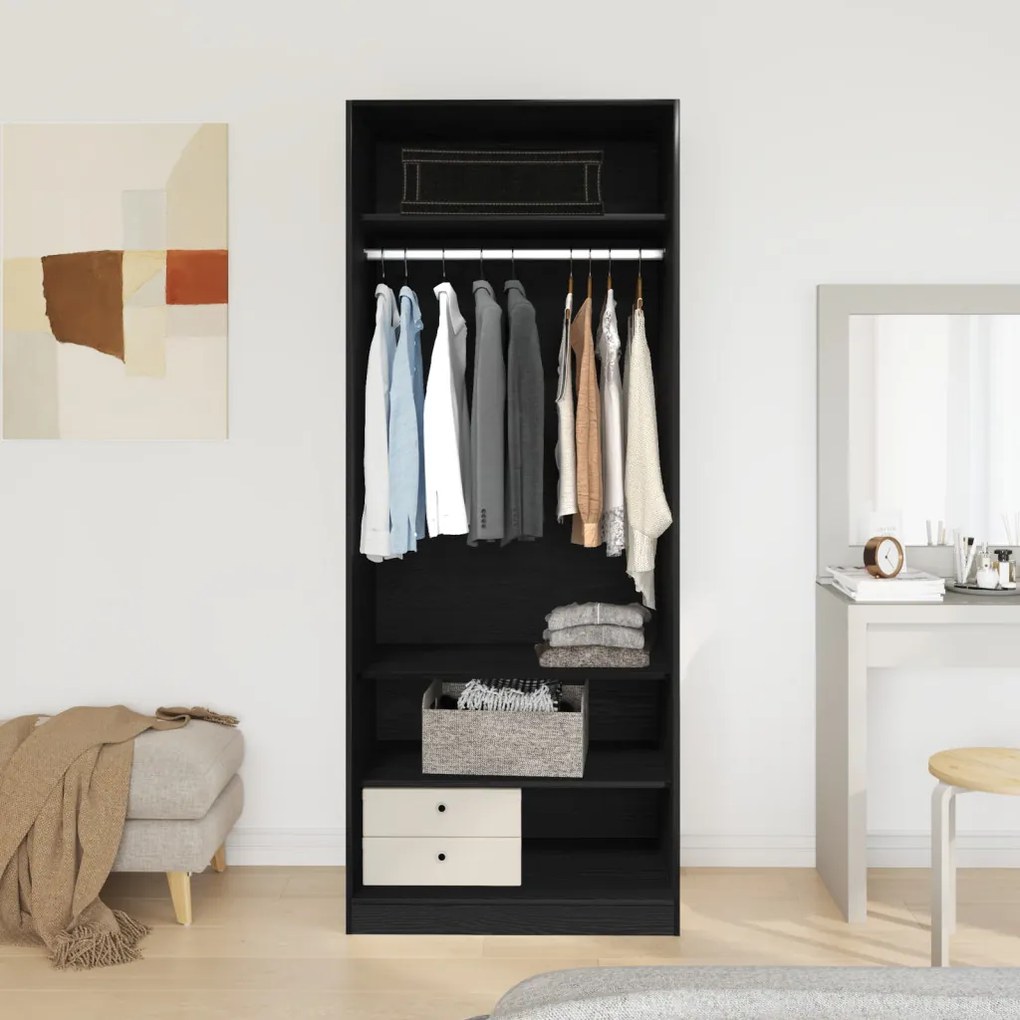Fekete Tölgy Ruhásszekrény 80 x 50 x 200 cm - Műszaki Fa