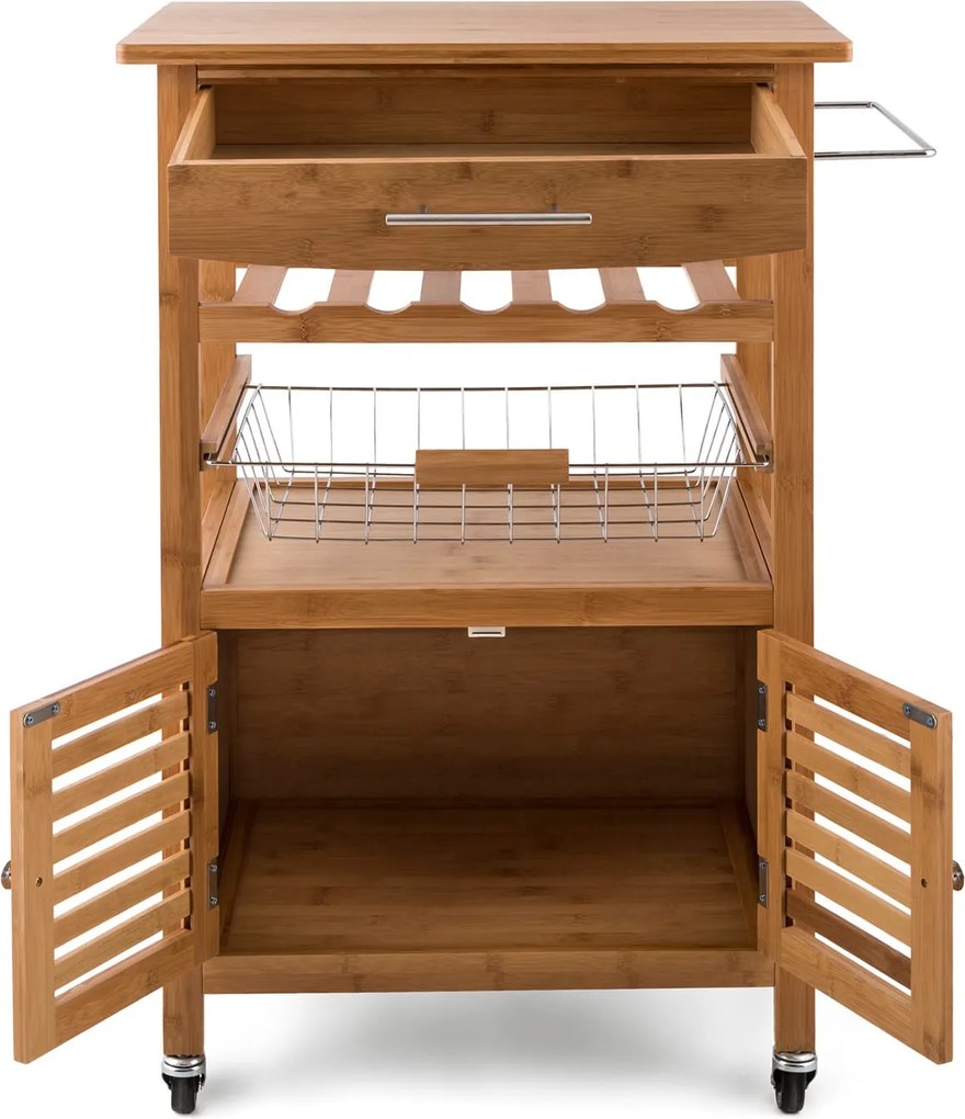 Klarstein Louisiana, tálalókocsi, konyhai kocsi, 5 szintes, fából készült szalvétatartó, mobil