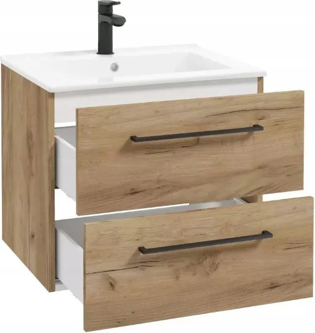 Függesztett fürdőszobai mosdószekrény 50cm craft tölgy csapteleppel és szifonnal