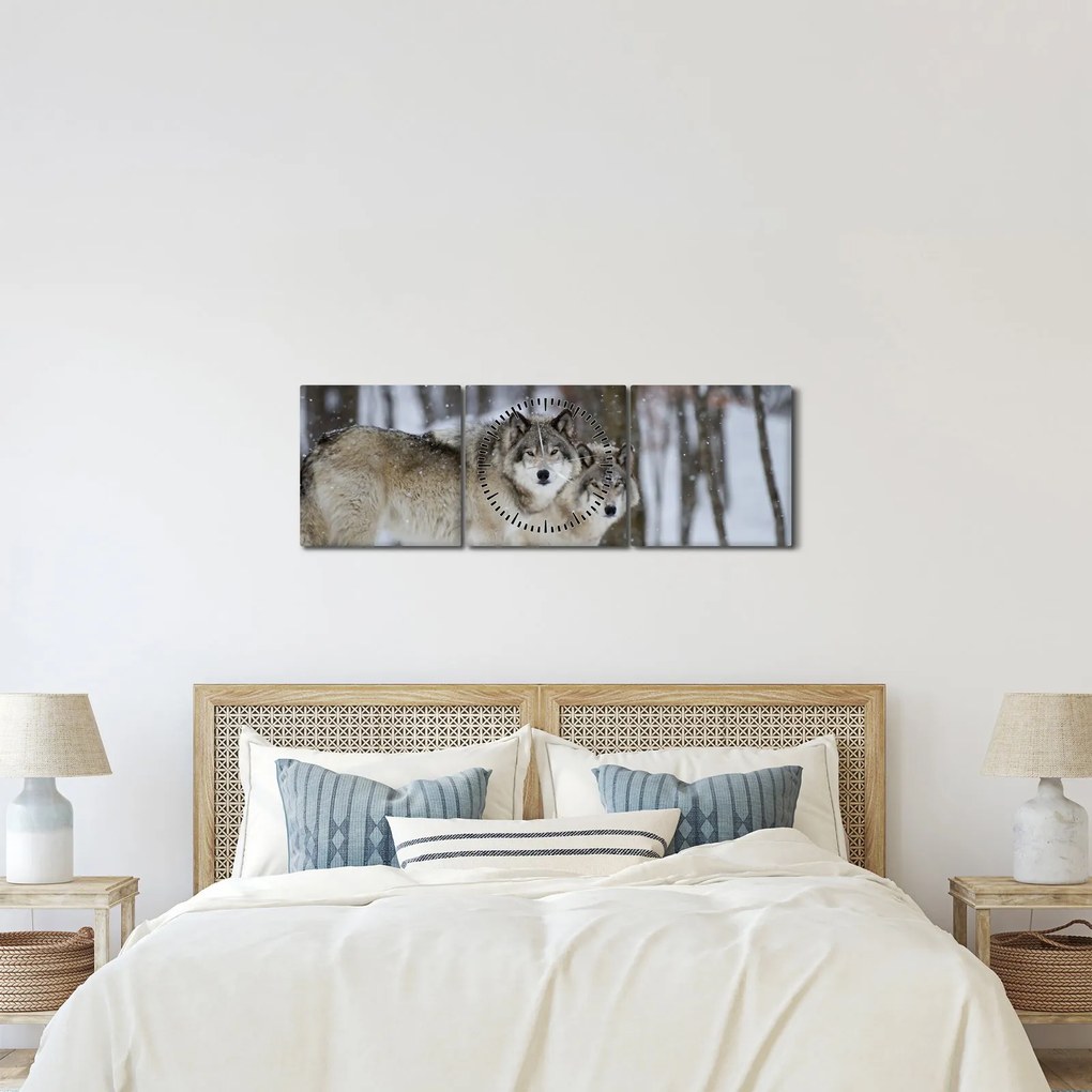 Kép - Farkasok télen (órával) (90x30 cm)