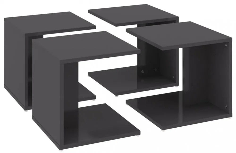 4 db magasfényű szürke szerelt fa dohányzóasztal 33x33x33 cm
