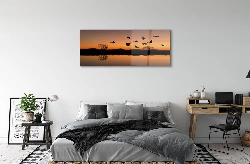 Üvegképek Repülő madarak naplemente 120x60cm