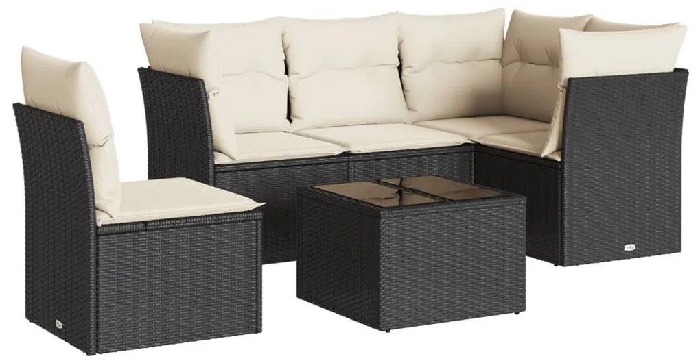 6 részes fekete polyrattan kerti ülőgarnitúra párnákkal