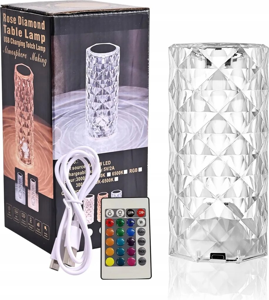 Led-es Világító Lámpa Kristály Gyémánt Színes Rgb Érintőképernyős Usb Távirányító