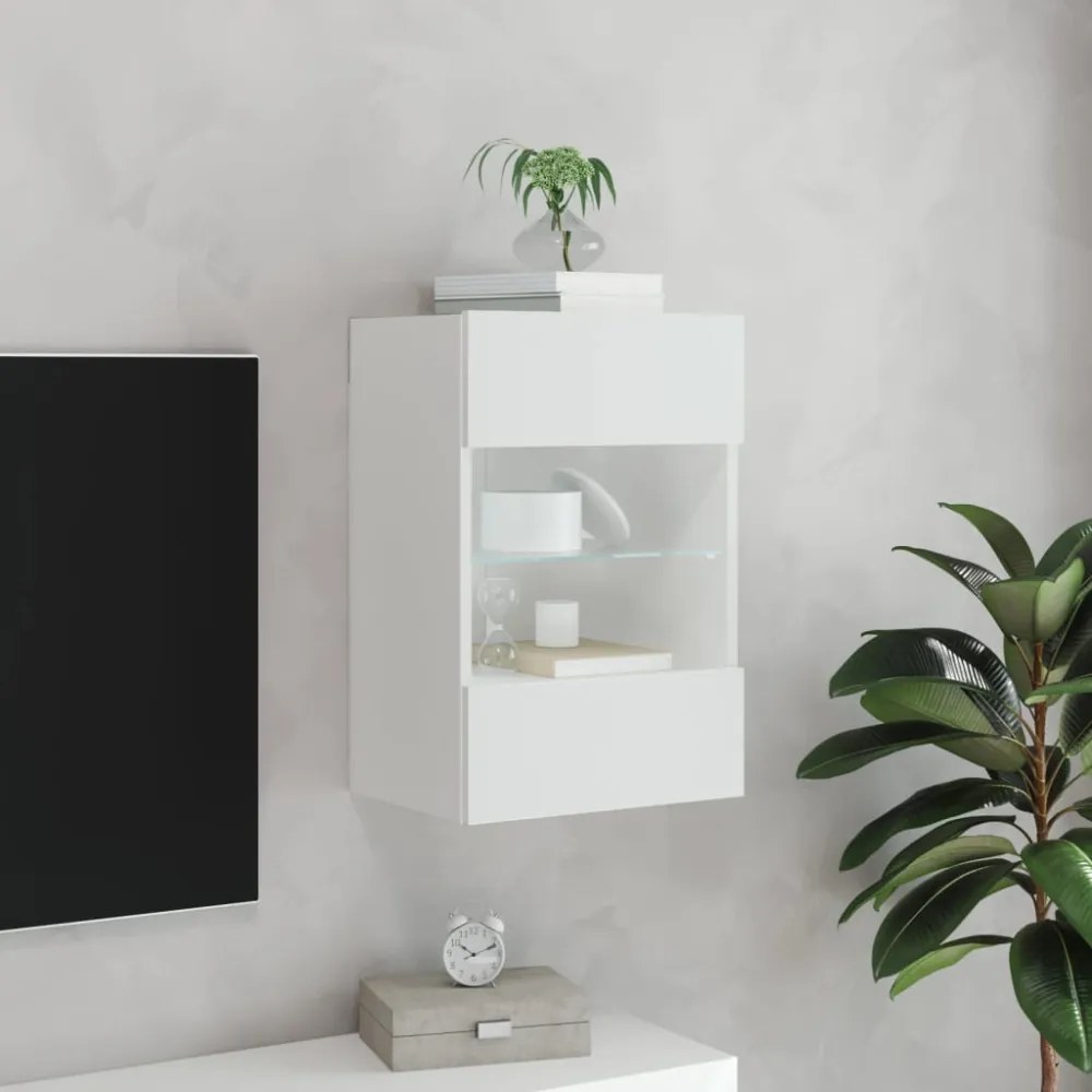 fehér falra szerelhető TV-szekrény LED-lámpákkal 40x30x60,5 cm