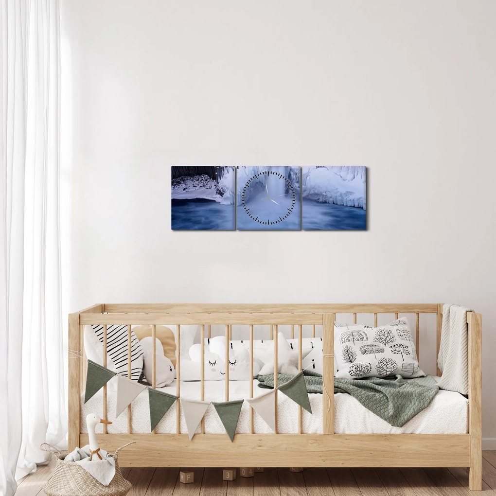 Vízesés képe télen (órával) (90x30 cm)