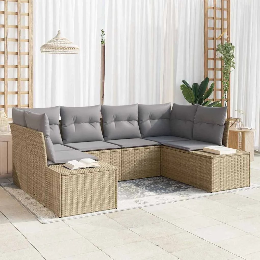vidaXL Kerti Kanapé Szett 6 pcs Beige és Világosszürke Poli rattan