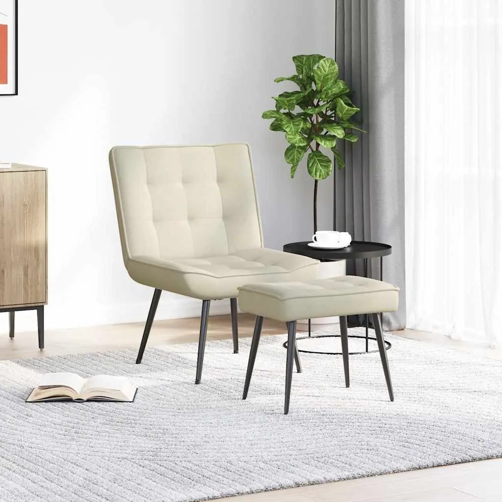 krémszínű bársony pihenőfotel lábtartóval