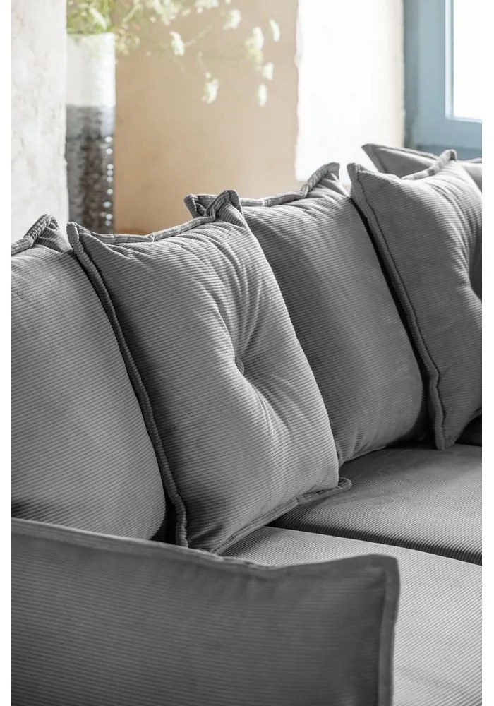 Szürke kordbársony kinyitható sarokkanapé (jobb oldali) Lazy Lukka – Miuform