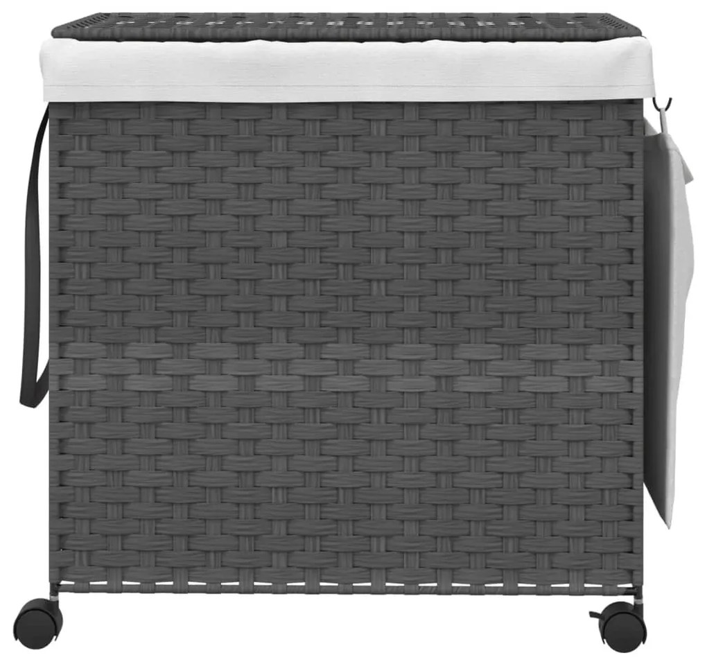 szürke rattan szennyeskosár kerekekkel 60x35x60,5 cm