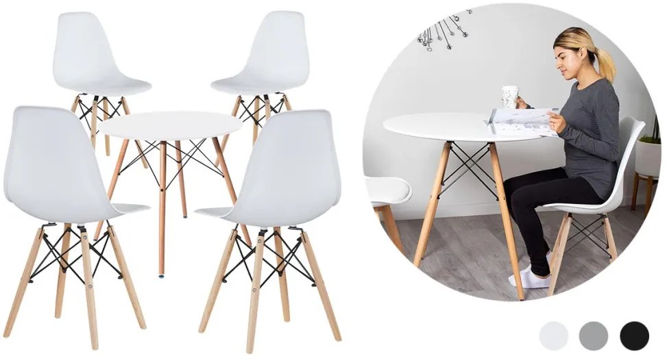 4 db modern étkezőszék asztallal, 3 színben-fehér