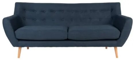 House Nordic - Monte 3 személyes bársony kanapé, sötétkék, natúr színű lábakkal