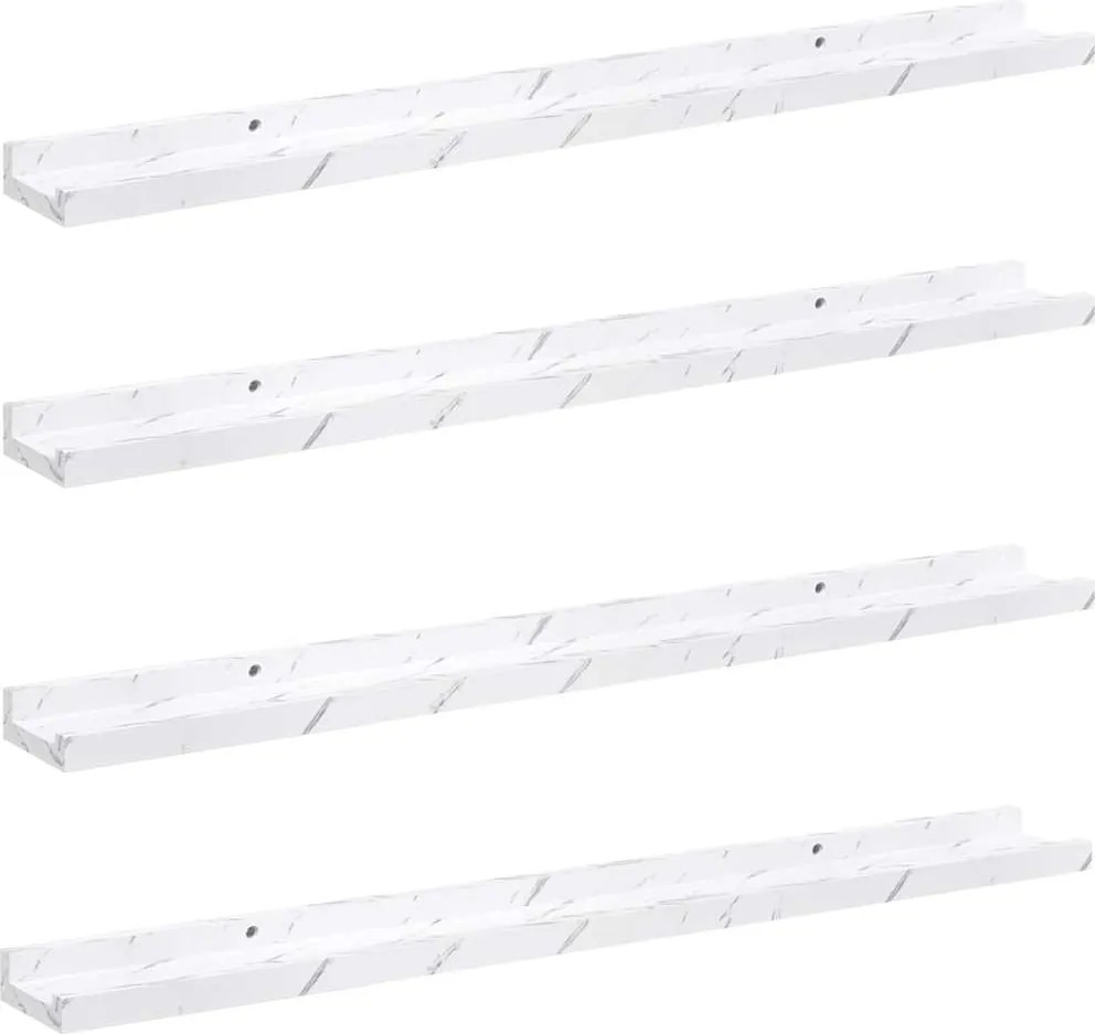 vidaXL Falpolc polcokkal 4 pcs Fehér márvány 80 x 9 x 3 cm Faanyag