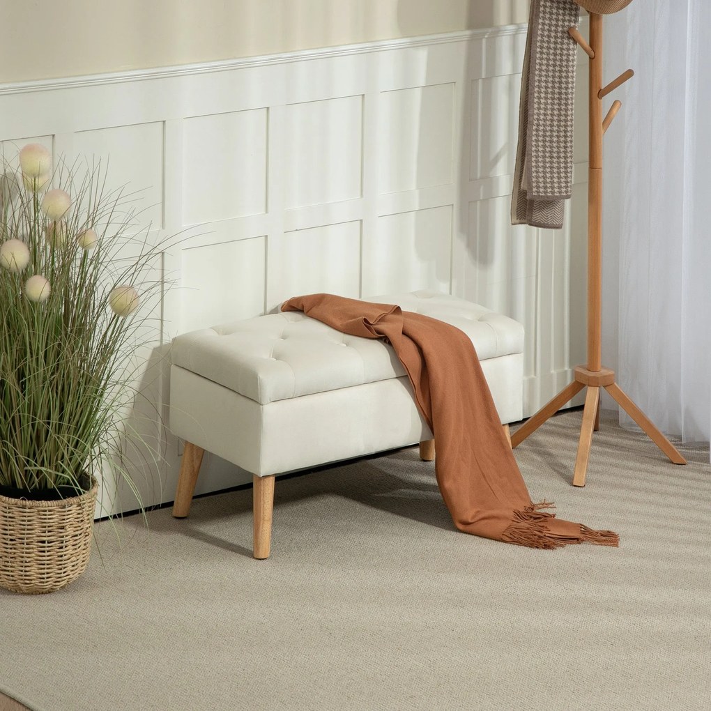 HOMCOM Tároló Pad, Tárolódoboz, Fedéllel, Bársonyos Hatású Szövet, Fa Lábakkal, 120 kg-ig Terhelhető, Nappaliba, Hálószobába, Előszobába, 80 x 35 x 40