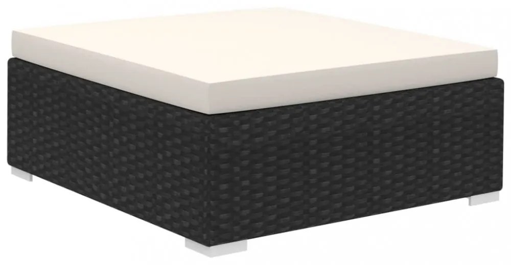 8-részes fekete polyrattan kerti bútorszett párnákkal