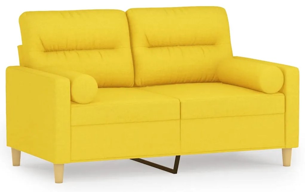 vidaXL 2 személyes világossárga szövet kanapé díszpárnákkal 120 cm