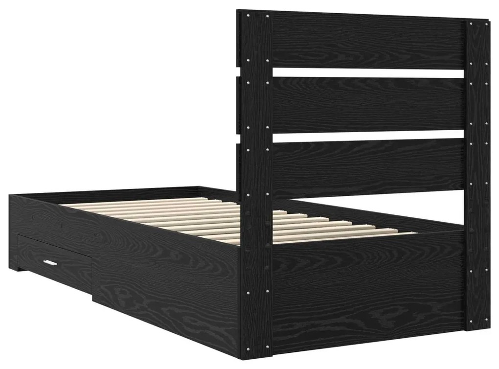 vidaXL Ágykeret fiókkal fejtámlával Fekete tölgy 100 x 200 cm Faanyag