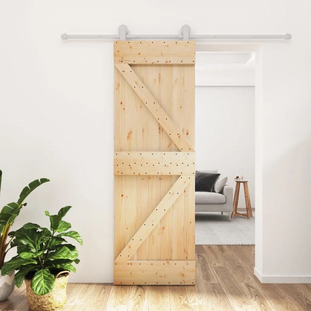 tömör fenyőfa tolóajtó fémszerelék-szettel 70 x 210 cm