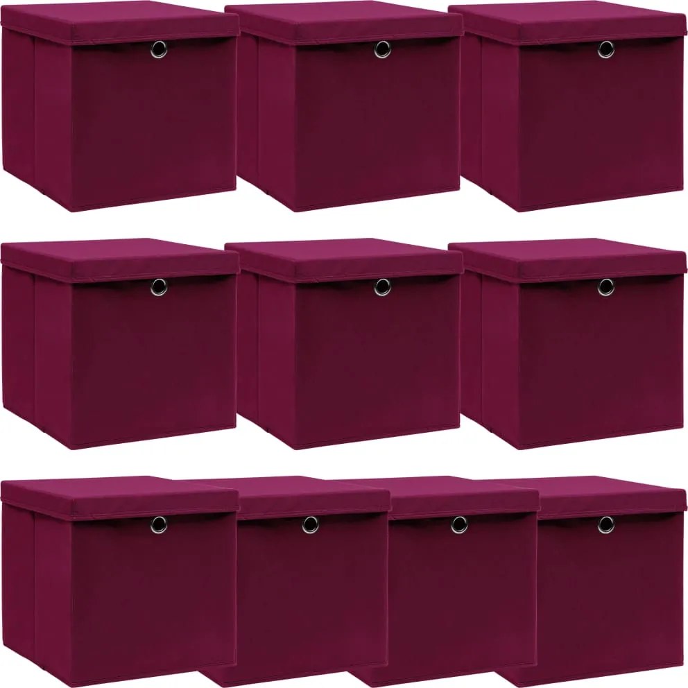 vidaXL 10 db sötétpiros szövet tárolódoboz fedéllel 32 x 32 x 32 cm