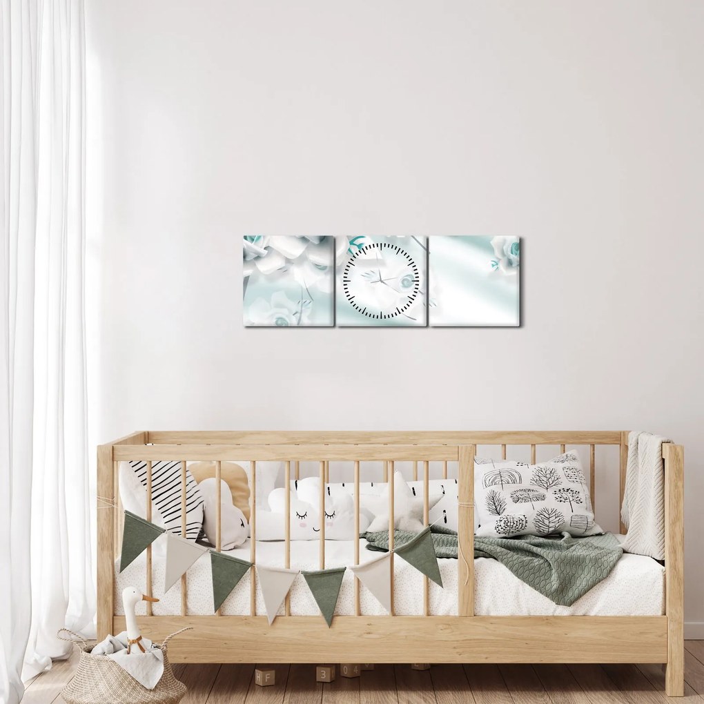 Kép - Türkiz rózsa virágok (órával) (90x30 cm)