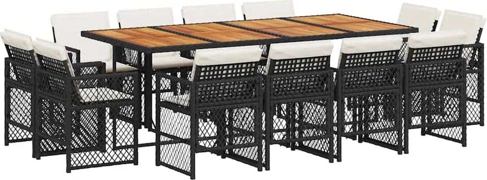 vidaXL 13 részes fekete polyrattan kerti ülőgarnitúra párnákkal