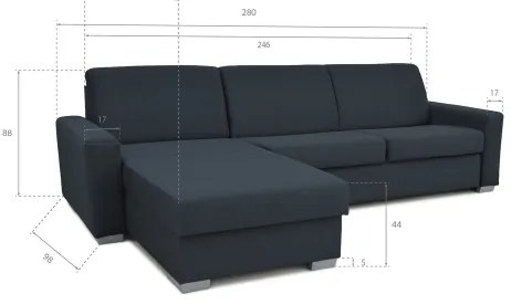 Kinyitható sarokkanapé ágyfunkcióval, tárolóval, L alakú, LEKA lv. kék