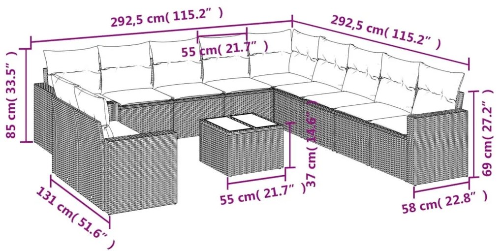 12 részes bézs polyrattan kerti ülőgarnitúra párnákkal