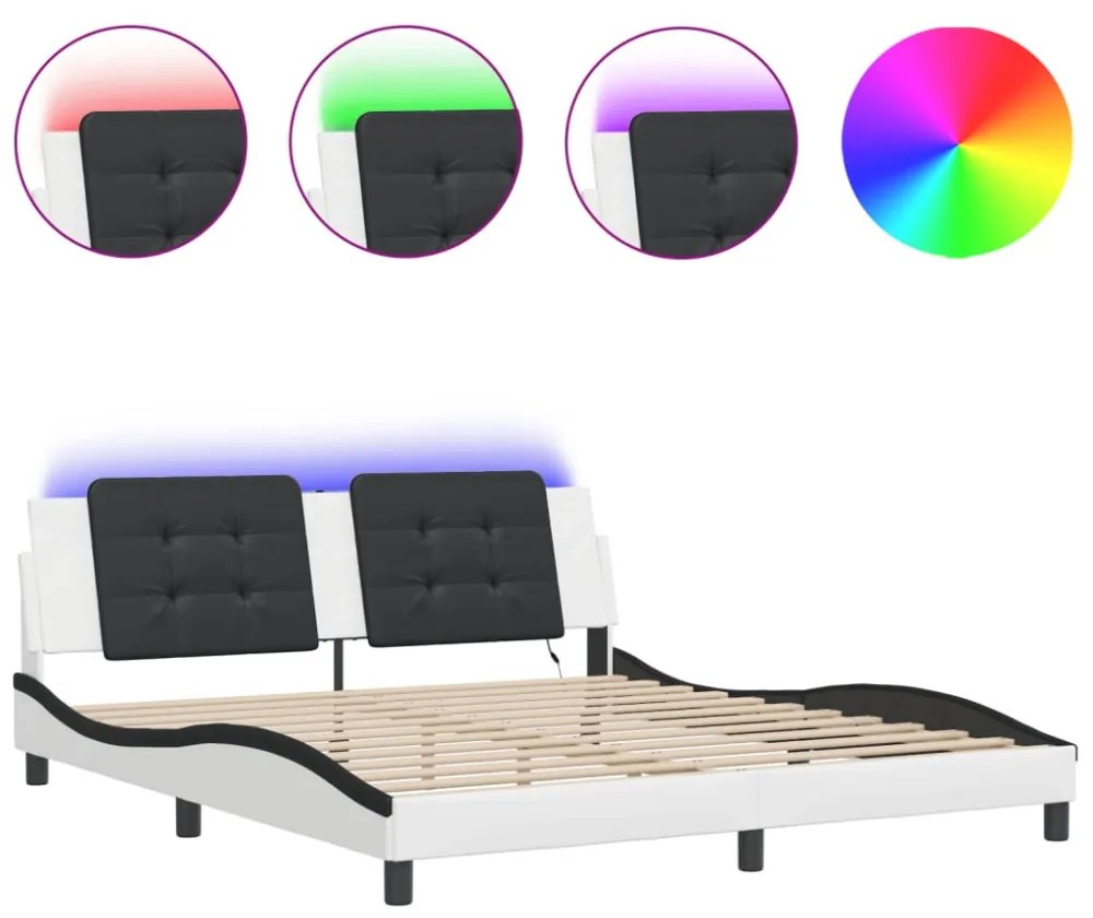 fehér és fekete ágykeret LED-ekkel matrac nélkül Zadar 180 x 200 cm