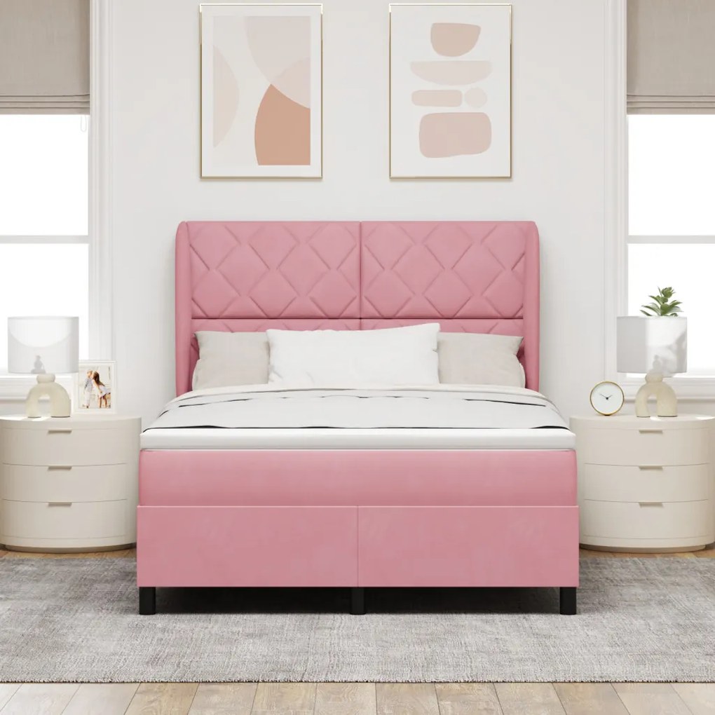 Rózsaszín Párnázott Boxspring Ágy Matrac 140x200 cm