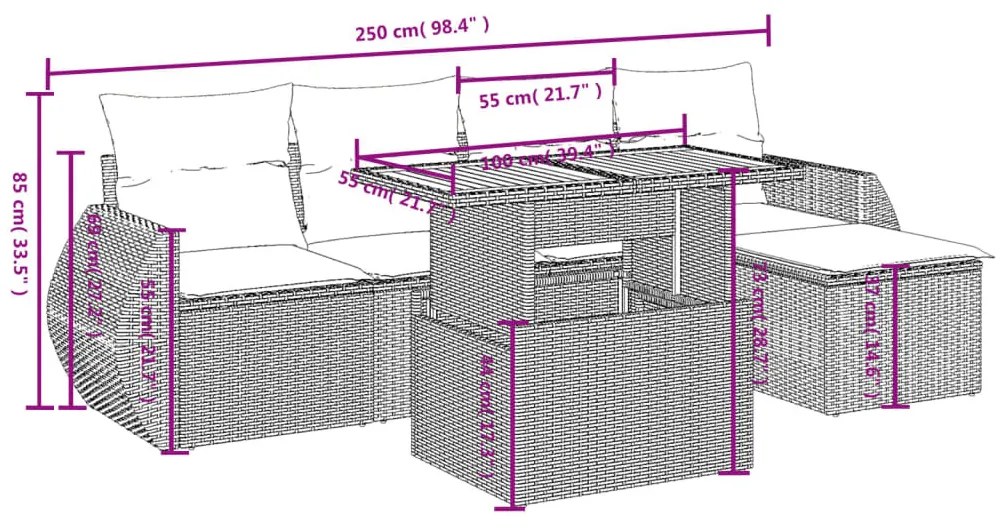 6 részes szürke polyrattan kerti ülőgarnitúra párnákkal