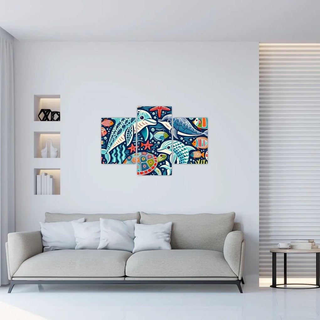 Kép – Rajzolt vízi állatok (90x60 cm)