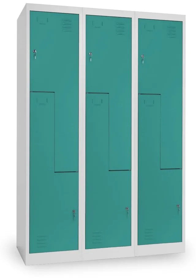 Fém szekrény Z, 3 szakasz, 120 x 50 x 180 cm, hengerzár, zöld - ral 6033