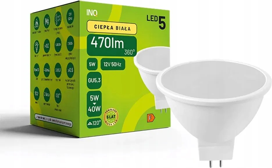 Kisfeszültségű Led izzó 12V 5W 3000K meleg GU5,3 Inq