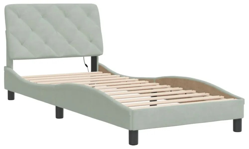 világosszürke bársony ágykeret LED-ekkel matrac nélkül 80 x 200 cm