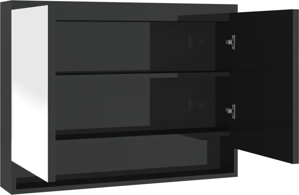 vidaXL fényes fekete MDF tükrös fürdőszobaszekrény 80 x 15 x 60 cm
