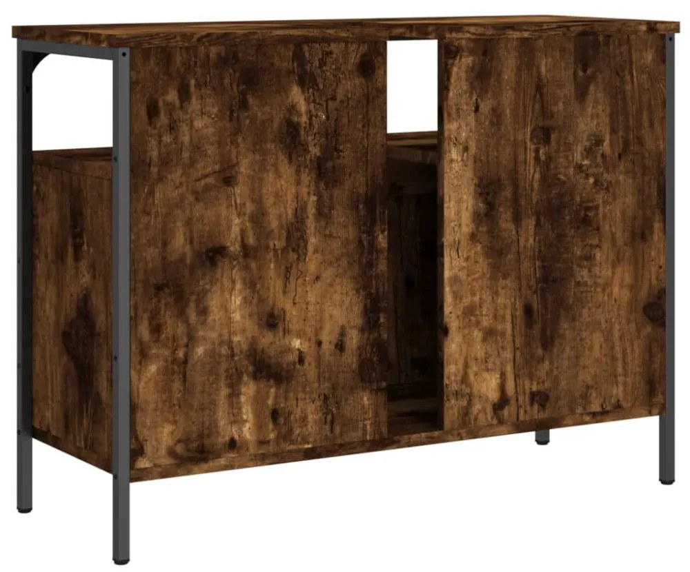 füstölt tölgy szerelt fa fürdőszobai mosdószekrény 80x30x60 cm