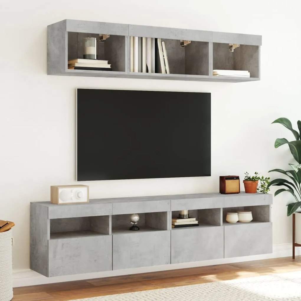 betonszürke falra szerelhető TV-szekrény LED-del 80x30x40 cm