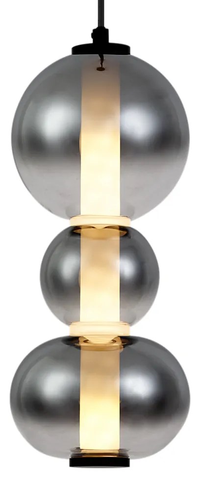 Art Deco függőlámpa fekete füstös és átlátszó üveggel, 3 égős, LED-del - Lizzy