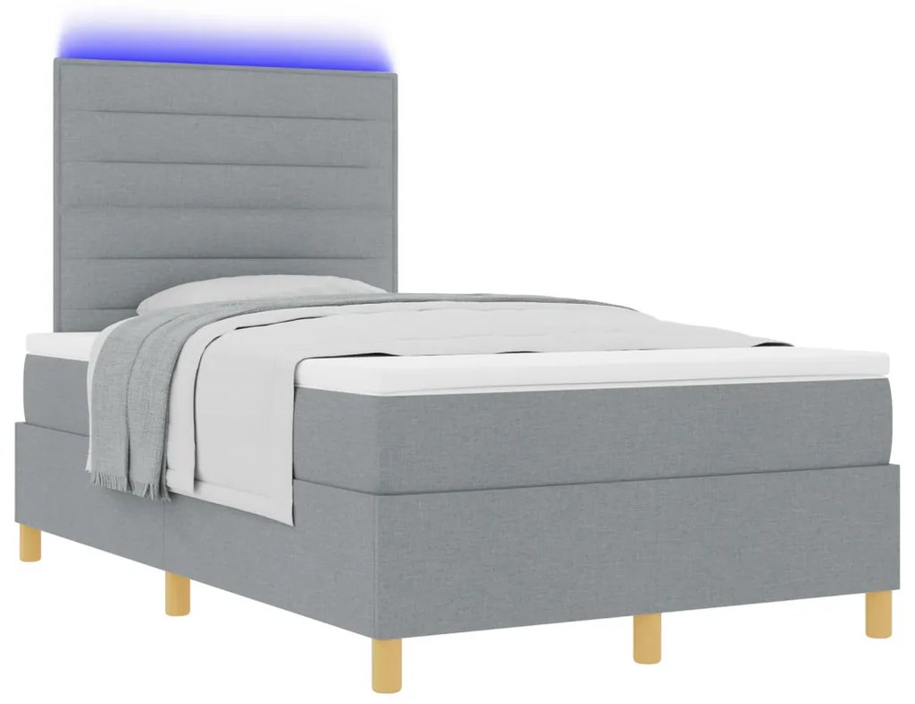 Box Spring Ágy matraccal és LED világosszürke 120x190 cm Szövet